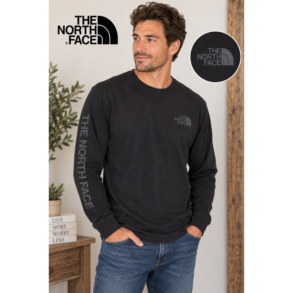 The North Face Mens Long Sleeve Tee Black Graphic Outdor Casual Shirt Large